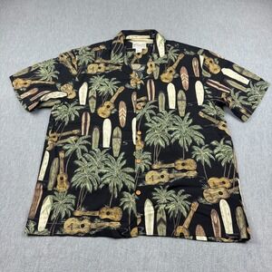 Vintage Diamond Head Shirt Mens Large Black Surfboard Ukulele Hawaiian Camp USA